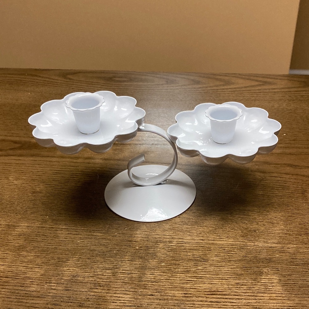 Vintage White Floral Double Taper Candle Holder